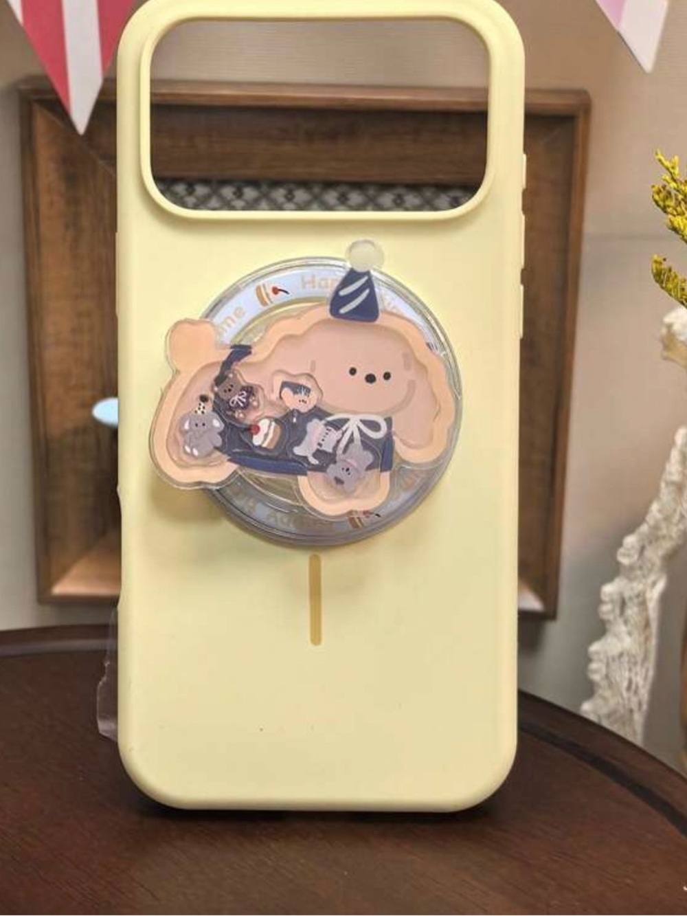 🐶Birthday Hat Dog Quicksand Style Rotatable Popsocket🐶